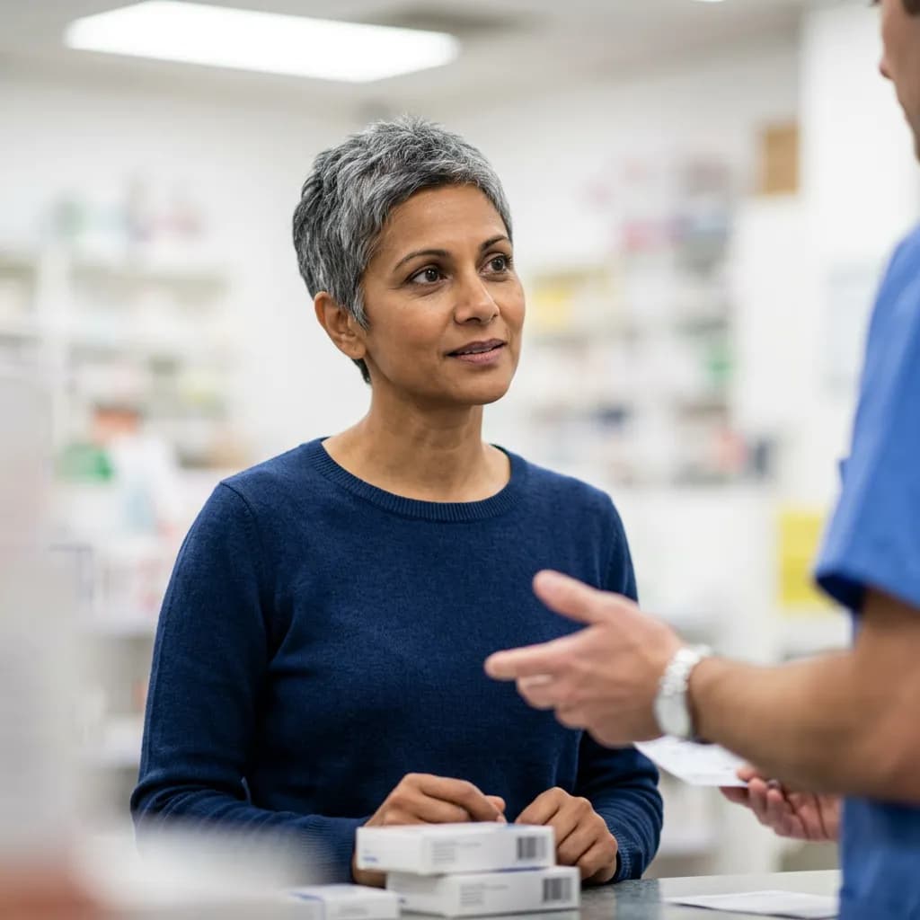 Amy at Amy's Pharmacy consulting with a patient in Arleta CA